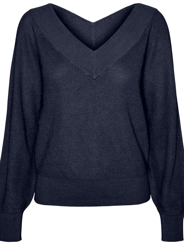 Newlexsun Solid Stripe LS V Neck Pull
