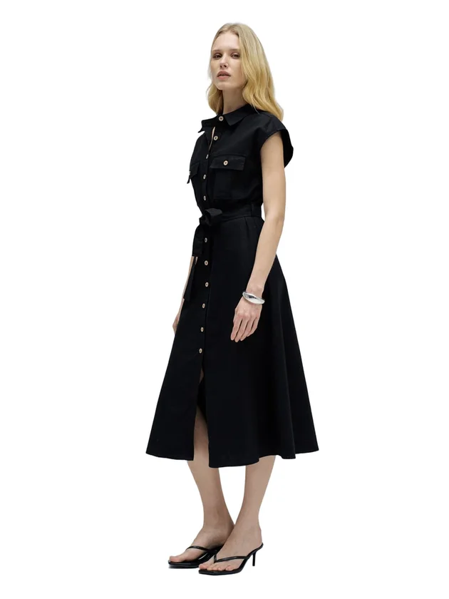 Sleeveless Shirt Dress W Natural Button