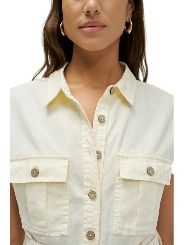 Sleeveless Shirt Dress W Natural Button