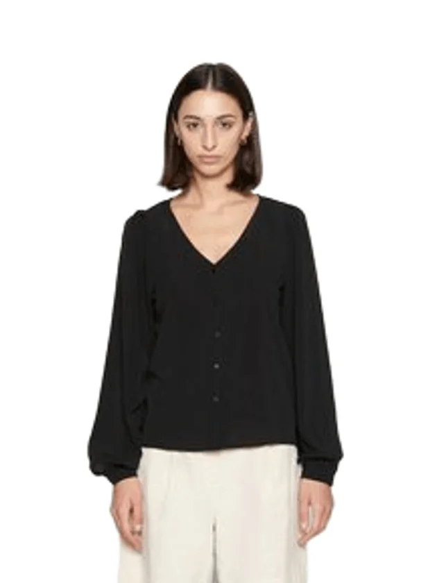 Ls V Neck Pleat Shirt Wvn Ga