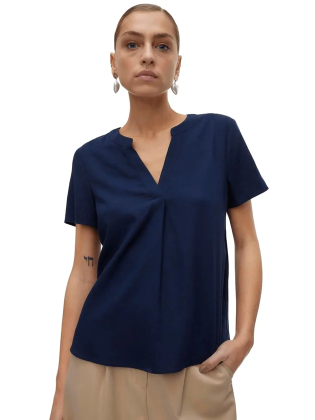 Mymilo S S V Neck Top Wvn Ga