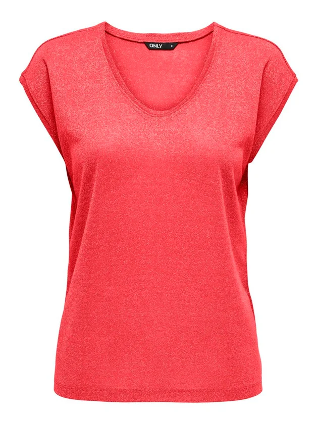 Silvery S S V Neck Lurex Top