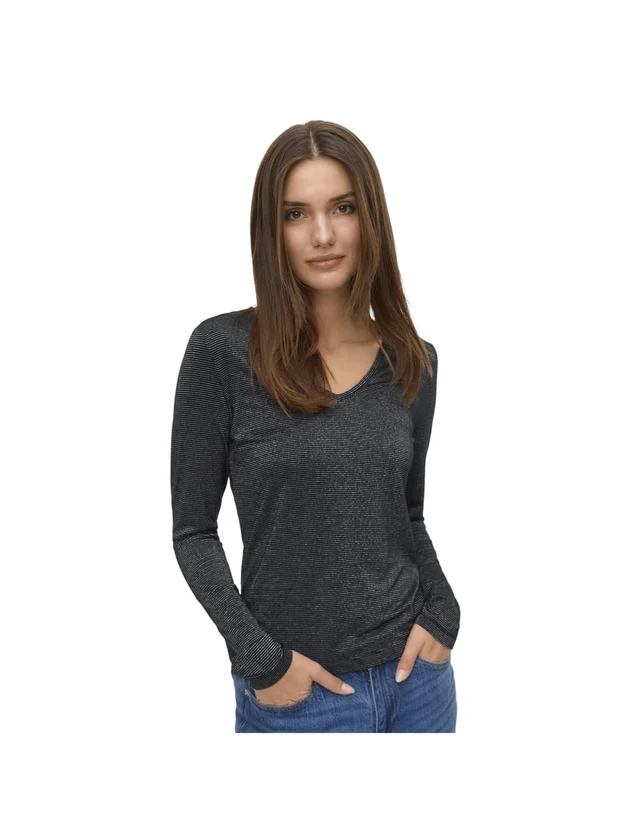 Lava Glitter LS V Neck Top Stripe