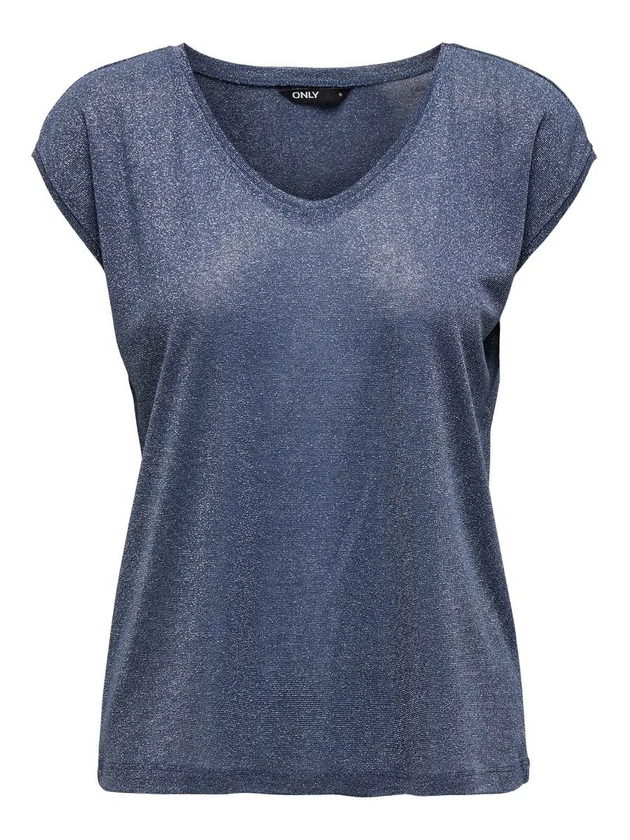 Silvery S S V Neck Lurex Top