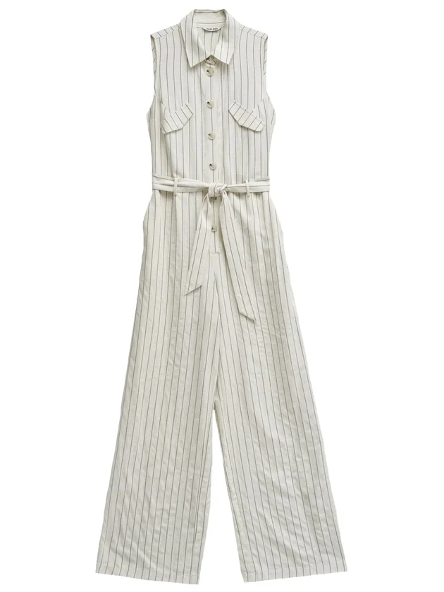 Sleeveless Striped Jumpsuit W Belt