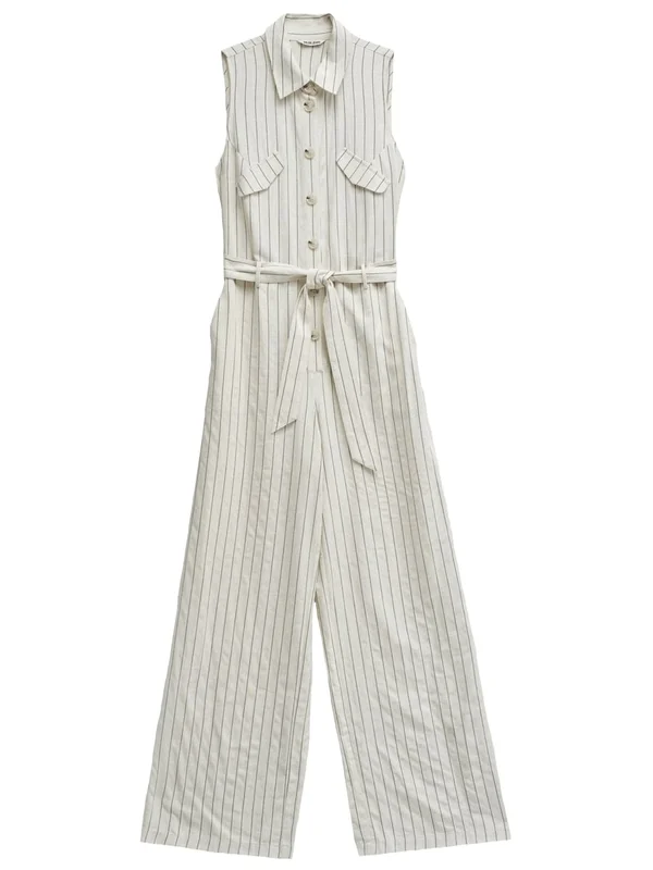 Sleeveless Striped Jumpsuit W Belt