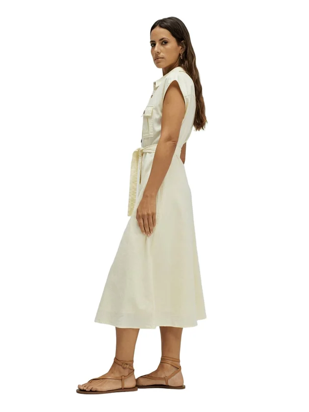 Sleeveless Shirt Dress W Natural Button