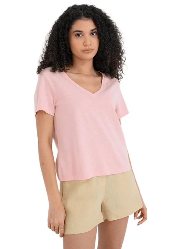 Co Linen V Nk Ss Tee