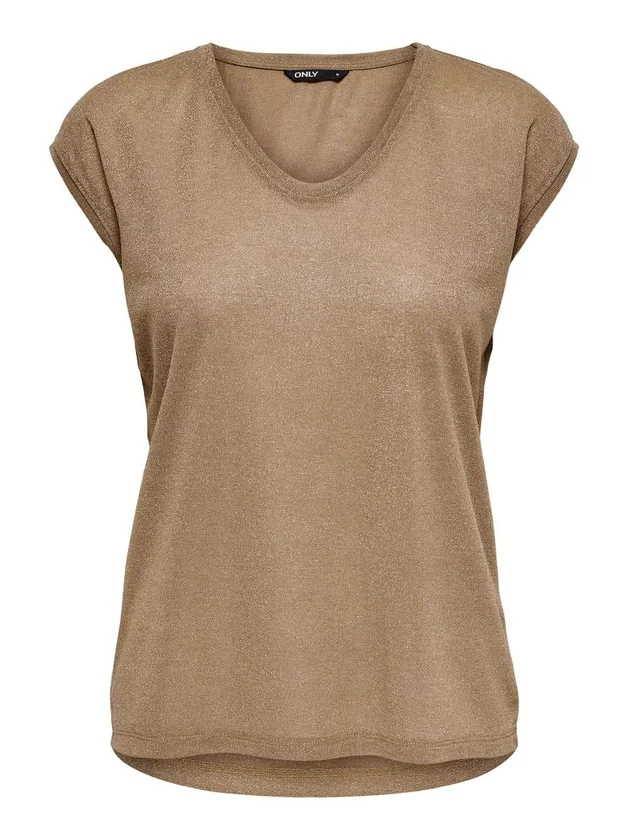 Silvery S S V Neck Lurex Top