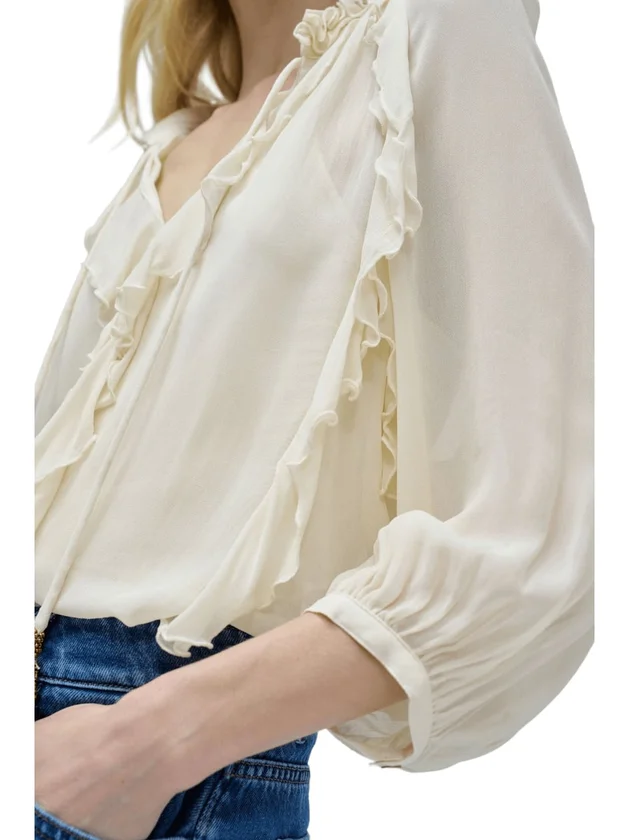 Ruffle Blouse W Buttons 3 4 Sleeves