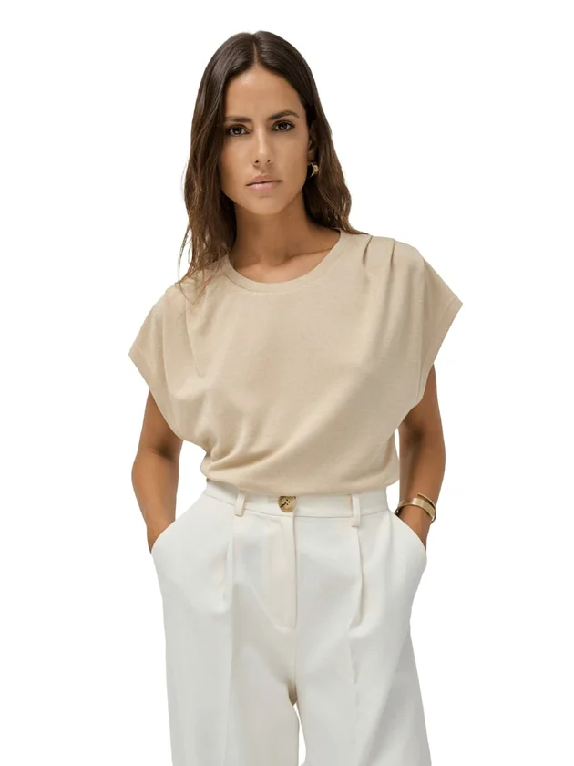 Gold Knit T Shirt With Pleats