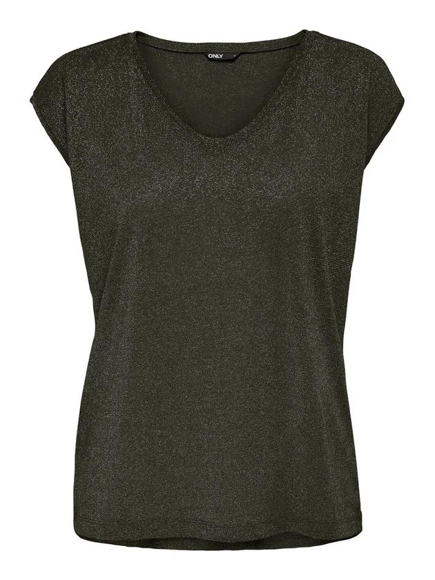 Silvery S S V Neck Lurex Top