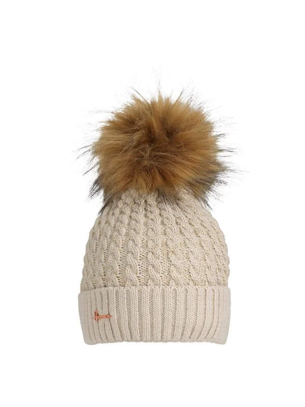 Bonnet Torsade Uni Avec Pompon Fausse Fourrure