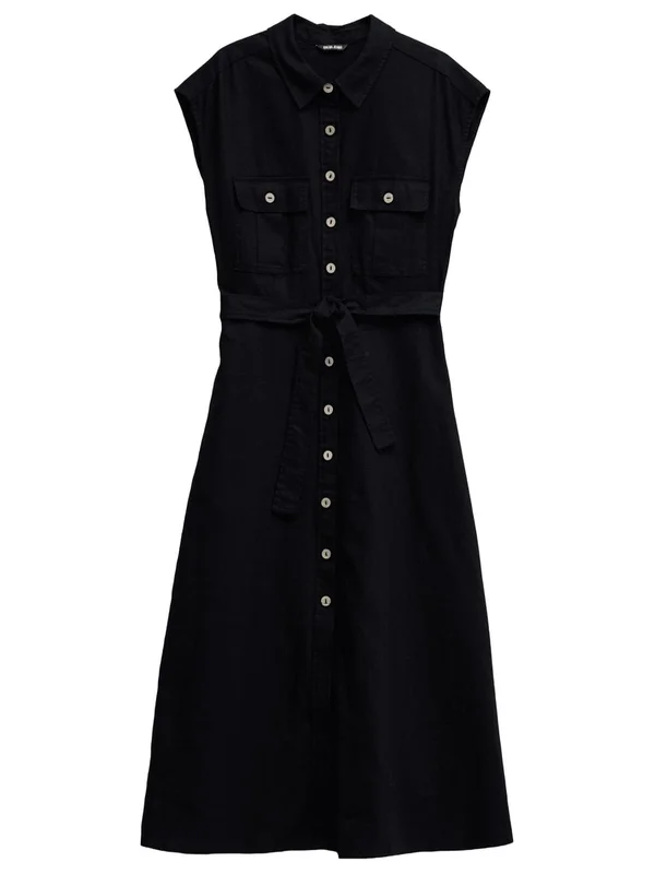 Sleeveless Shirt Dress W Natural Button