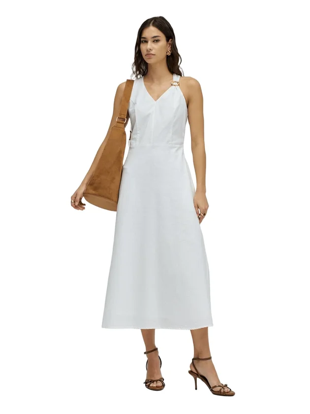 Plain A-Line Dress With Metal Applique