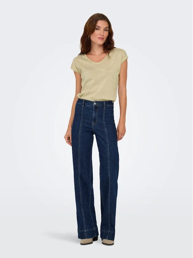 Silvery S S V Neck Lurex Top