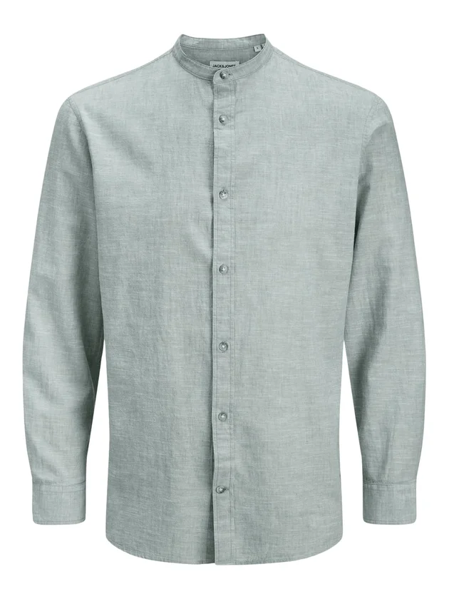 Summer Linen Blend Band Shirt L S Sn