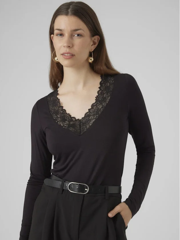 Vmrosa Ls V Neck Lace Top