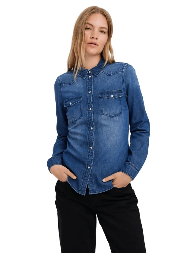 Maria LS Denim Slim Shirt Mix Noos
