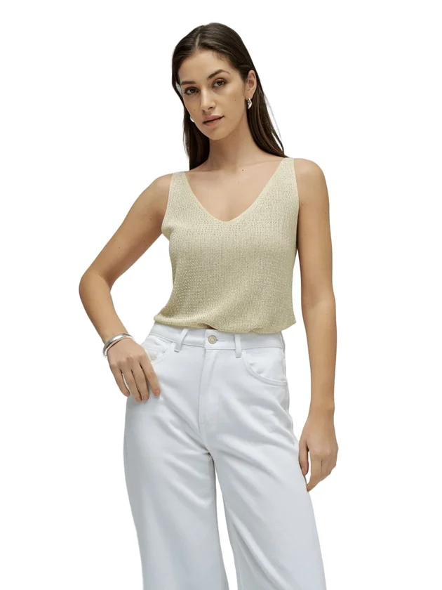 V Neck Strap Top With Sparkle Detail