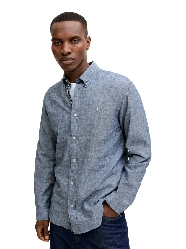 Linen Bl Shield LS Shirt Ln