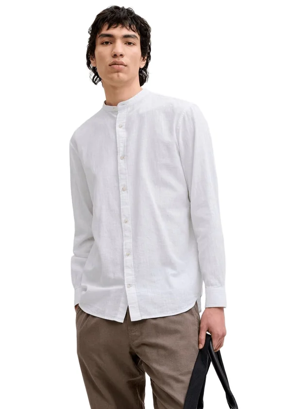 Summer Linen Blend Band Shirt L S Sn