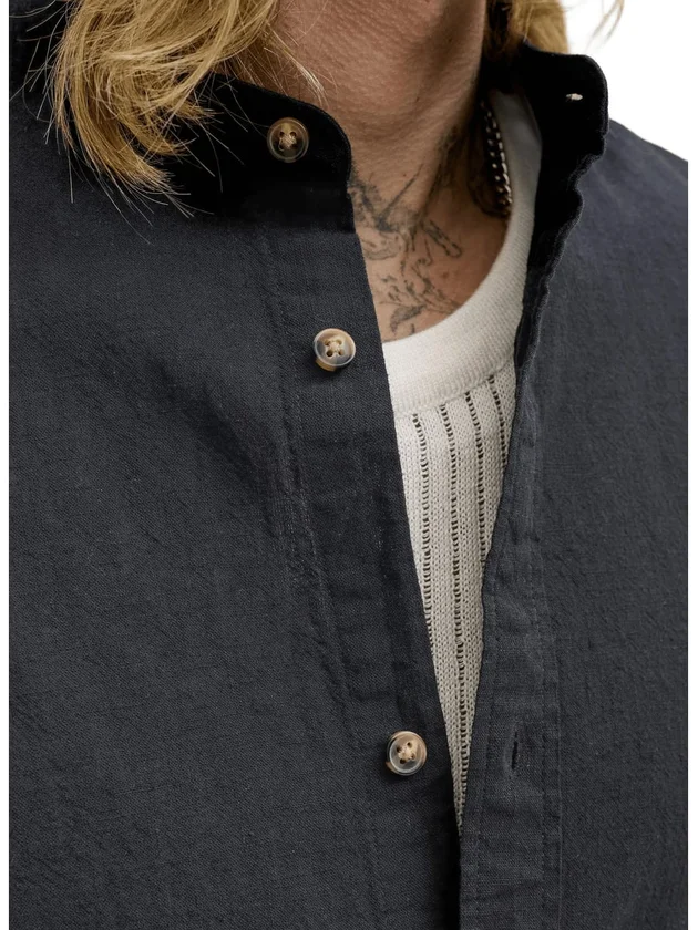 Summer Linen Blend Band Shirt L S Sn