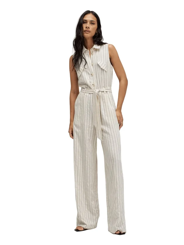 Sleeveless Striped Jumpsuit W Belt