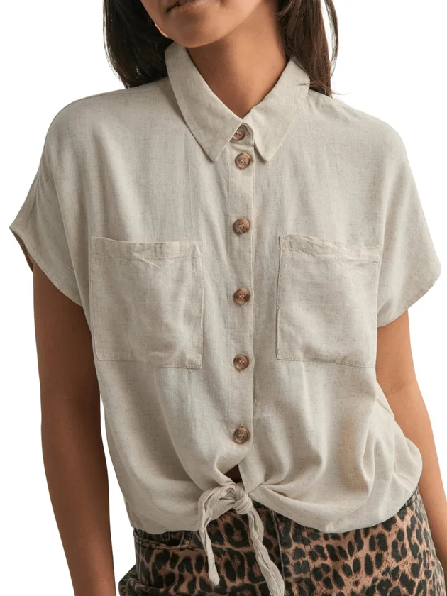 Linen Blend Tie Shirt Wvn Noos